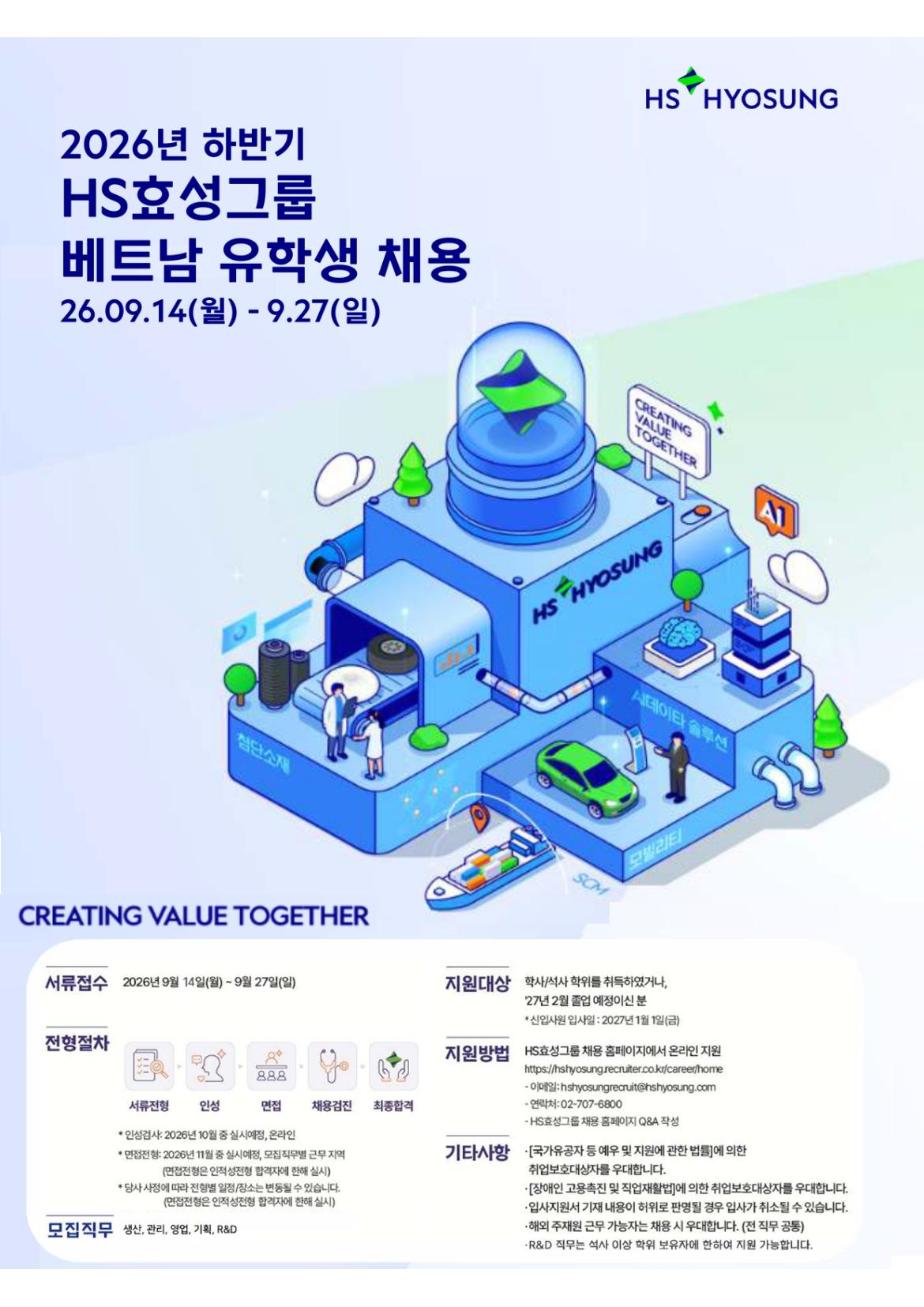 Thông báo tuyển dụng nhân sự HSHyosung dành cho lưu học sinh Việt Nam tại Hàn Quốc