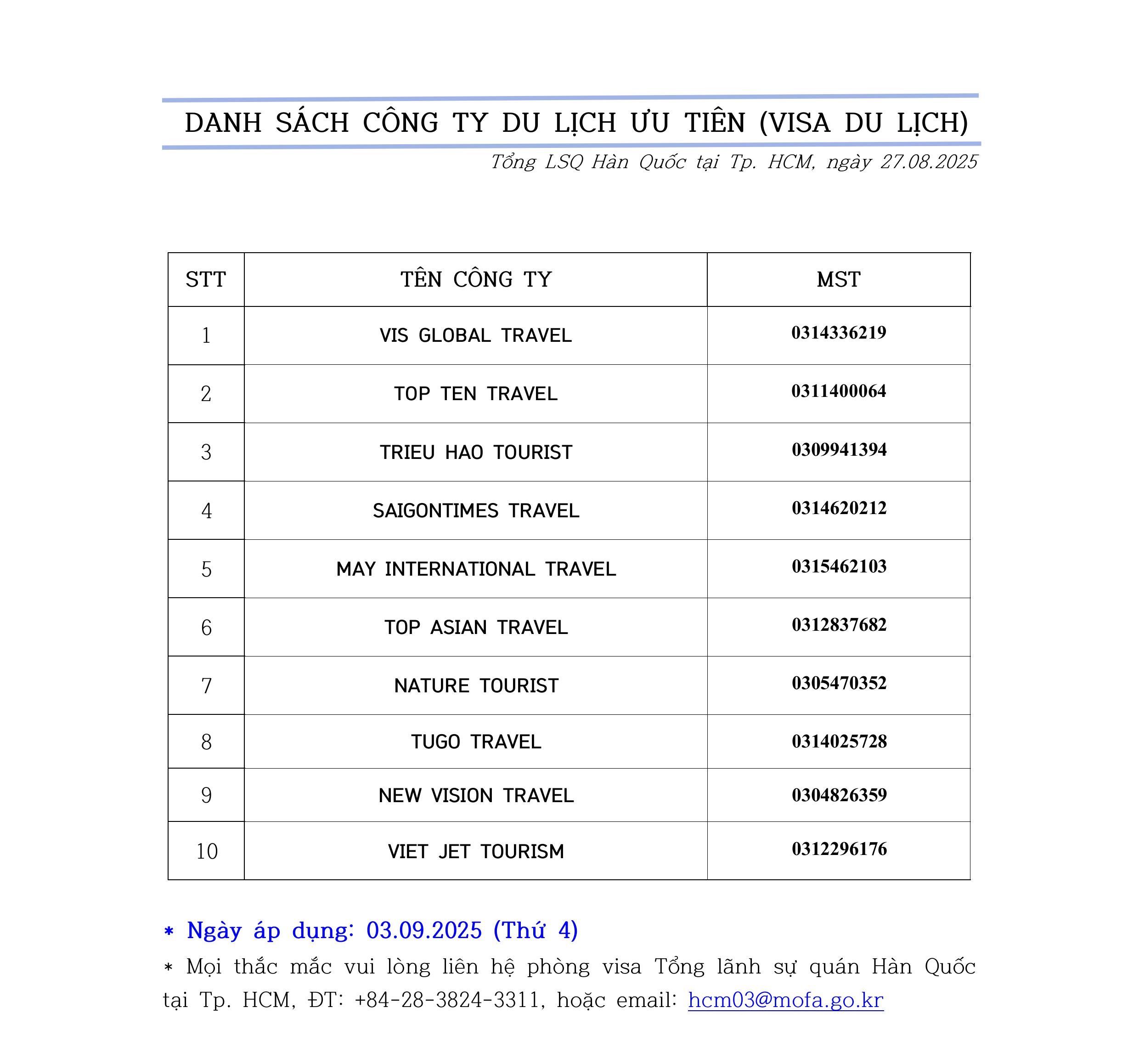 Trang thông báo chính thức về visa của Đại sứ quán Hàn Quốc tại Việt Nam